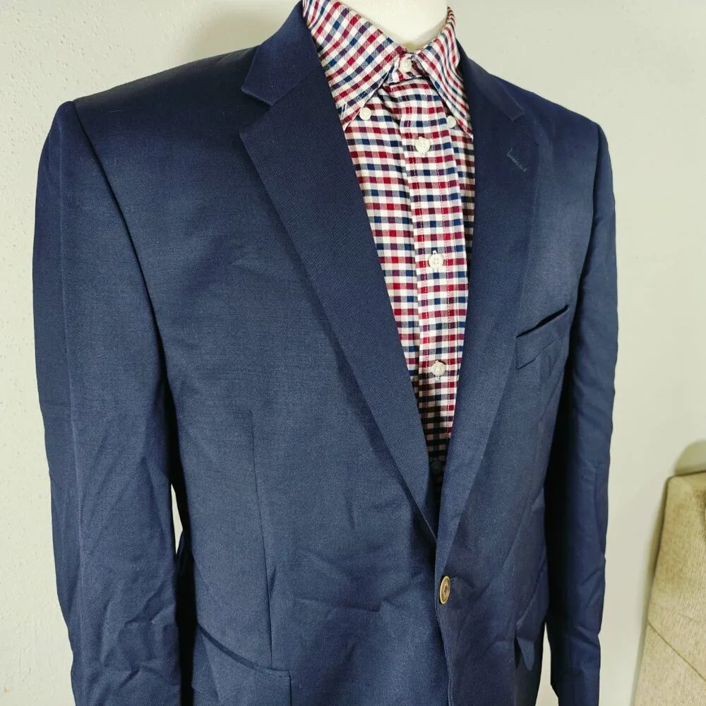 Joseph Feiss Gold Men's Sport Coat Blazer Two Button Navy Blue Twill Classic 44R